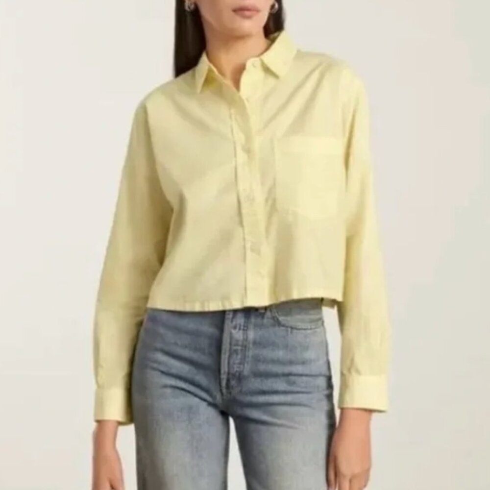 Everlane The Way Short Shirt Silky Cotton Button Up Long Sleeve Yellow Size M